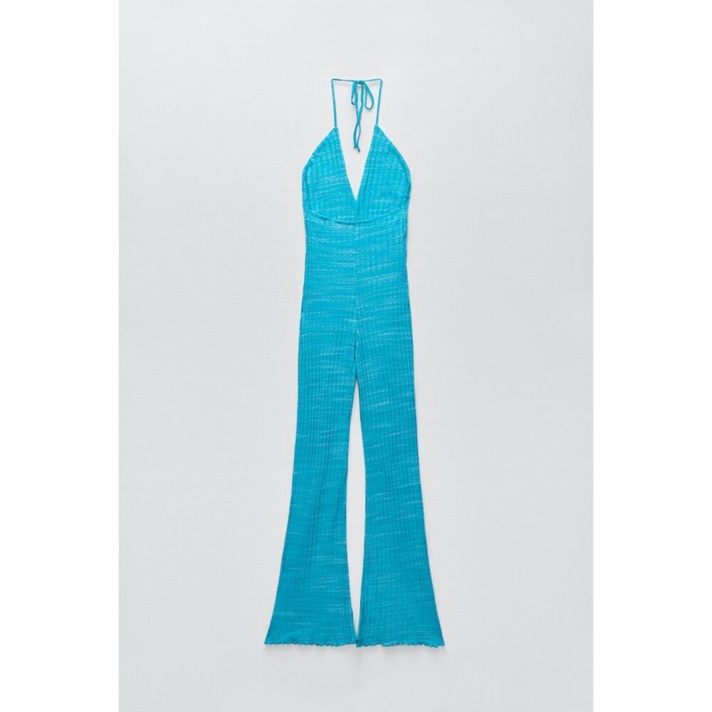 Zara Ribbed Halter Flare Jumpsuit - Picture 10 of 16